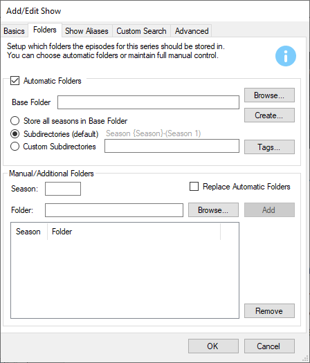 Add/Edit Show - Folders