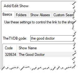 Add/Edit Show - Search Results