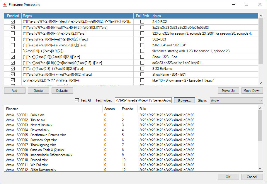 he Filename Processors window