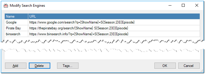 The Modify Search Engines window