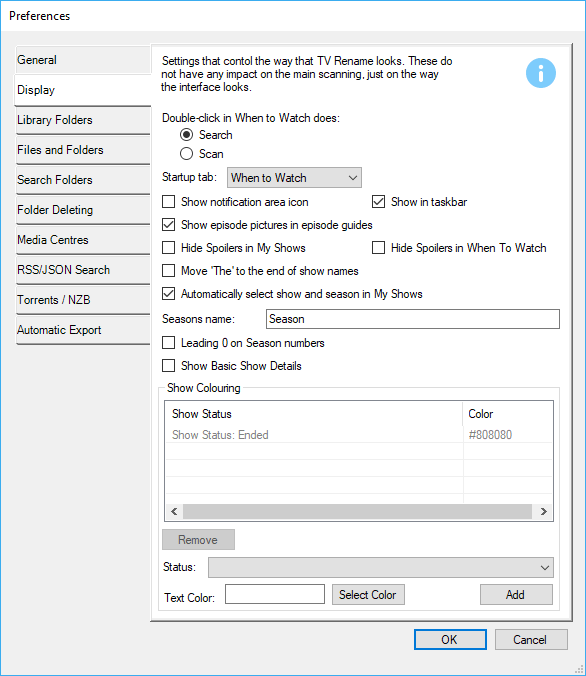 Preferences - The Display tab