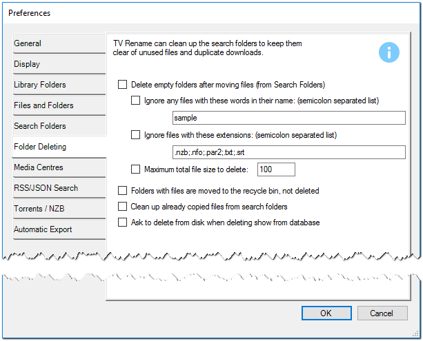 Preferences - the Folder Delete tab