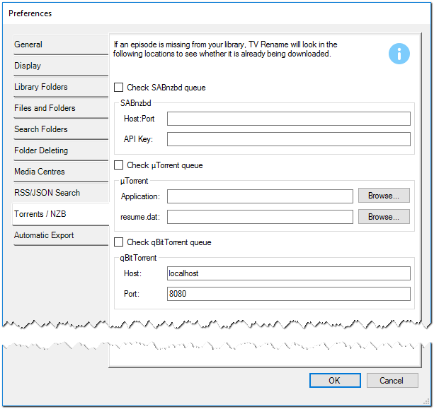 Preferences - the Torrents / NZB tab