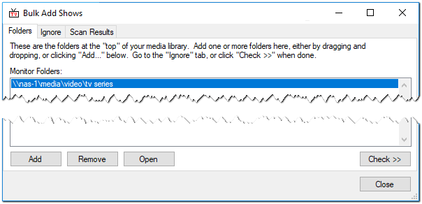 The Tools>Bulk Add Shows window